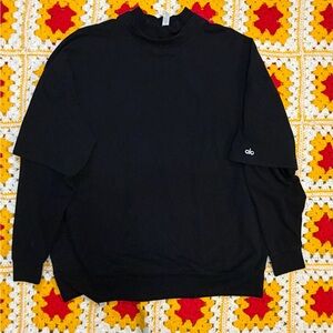 Alo Yoga Sweatshirt Womens Small Black Funnel Tee Pullover Sweatshirt